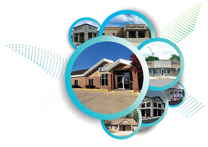 Graphic of overlapping circles with location photos inside of them