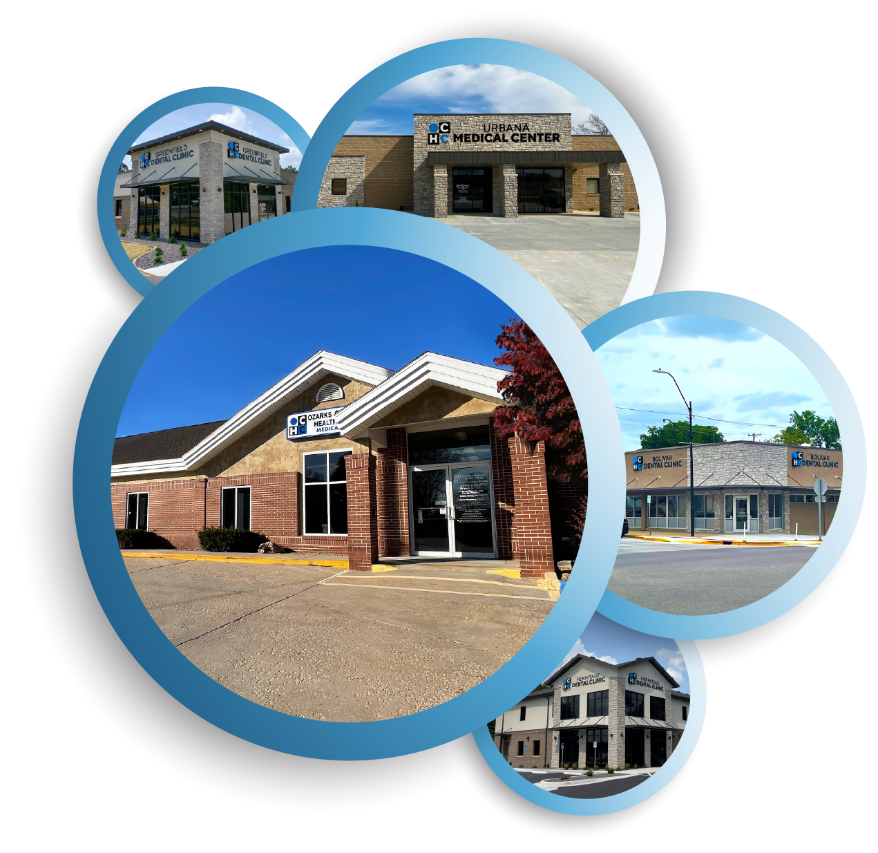 Graphic of overlapping circles with location photos inside of them