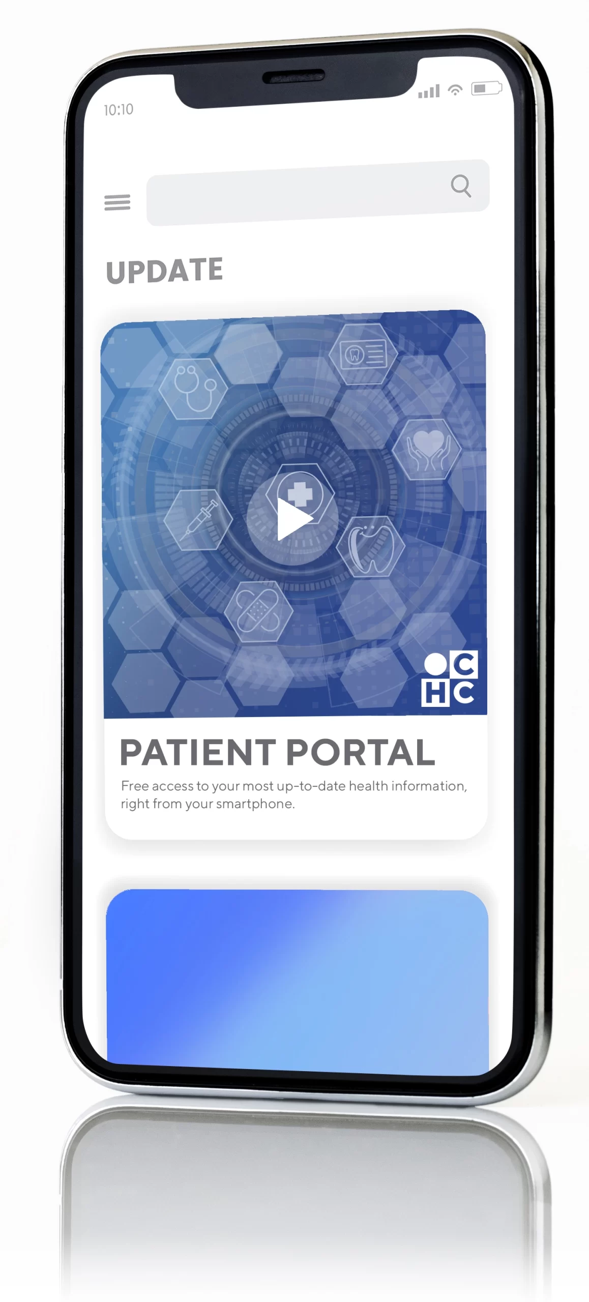 cellphone Cell phone with a Patient Portal app open